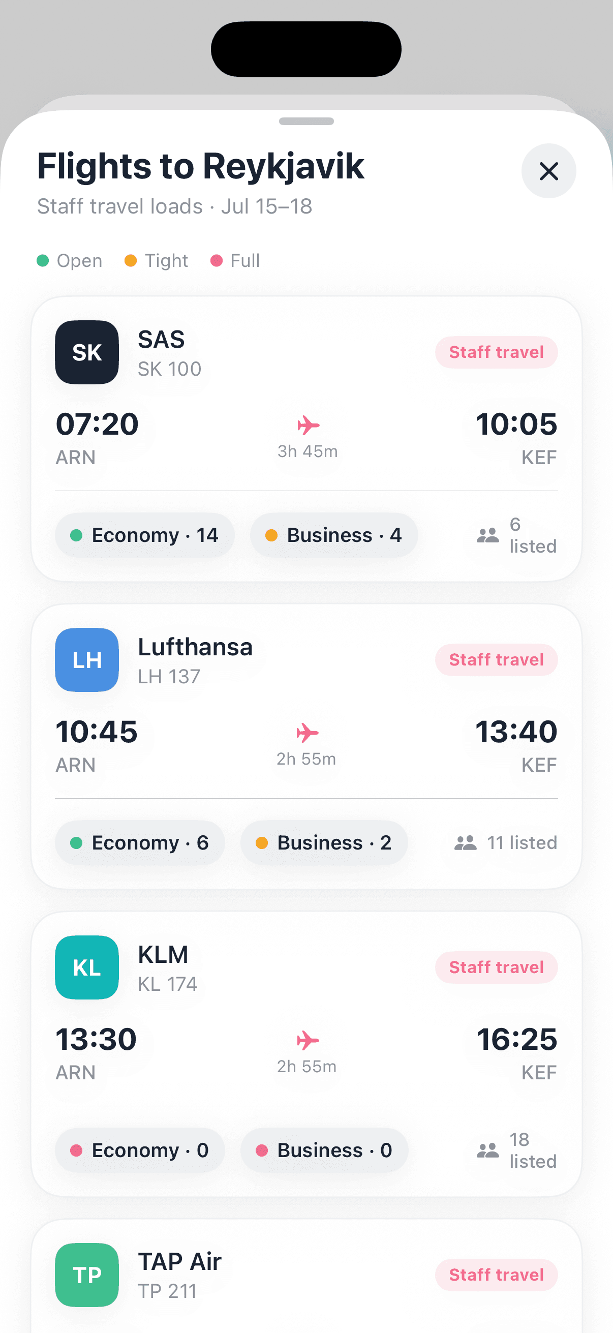 Staff travel flight loads